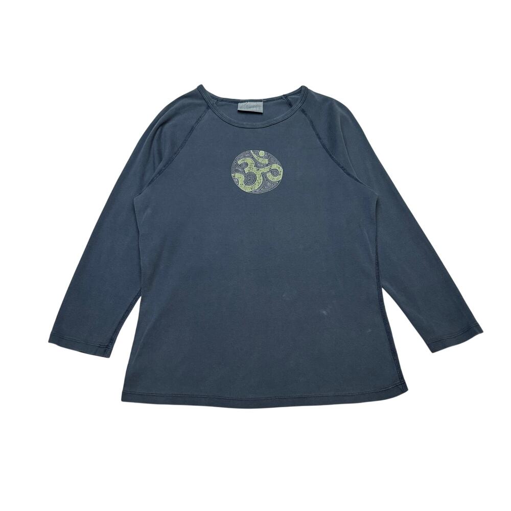 Vintage Y2K OM Aum Gym Yoga Raglan Sleeve Graphic Tee Shirt Womens Large